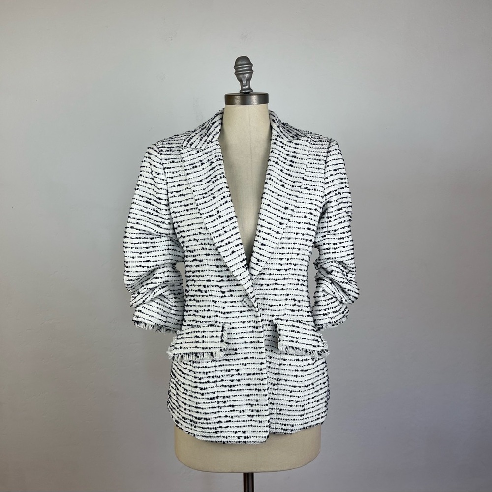 cinq a sept Black and White Tweed Rosette Blazer - Picture 2 of 8